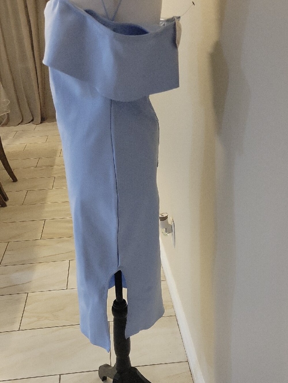 Akira Strapless Light Blue Ruffle Sheath Dress - Picture 2 of 7